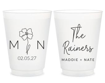 Custom Initials Wedding Frosted Cups, Personalized Wedding Frosted Cups, Custom Plastic Cups Wedding Favors, Custom Wedding Cup Favors (191)