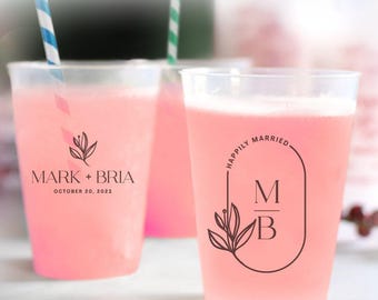Happily Married Frosted Cups, Happy Married Wedding Frosted Cups, Happily Married Plastic Cups Wedding Favor, Custom Wedding Cup Favor (172)