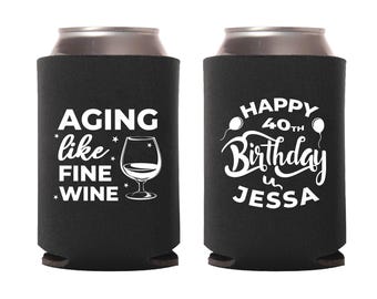 Personalized 40th Birthday Can Coolers, Customized Birthday Party Beer Huggers, Can Coolers as Birthday Favor, Can Cooler For Birthday (249)
