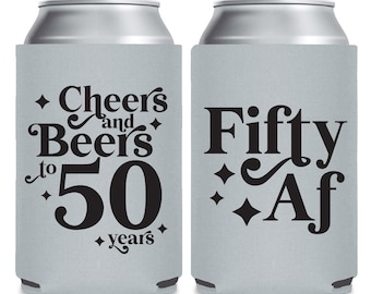 50th Birthday Can Coolers, Custom Birthday Can Cooler Favors, Can Coolers for Birthday Party, Personalized Birthday Party Beer Huggers (248)