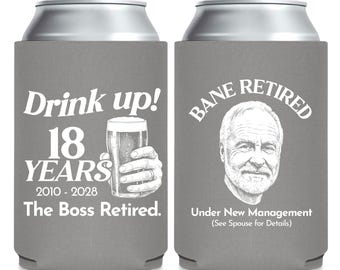 Drink Up Retirement Can Coolers, The Boss Retired Can Cooler Favors, Custom Portrait Under New Management Retirement Can Cooler Favors (455)