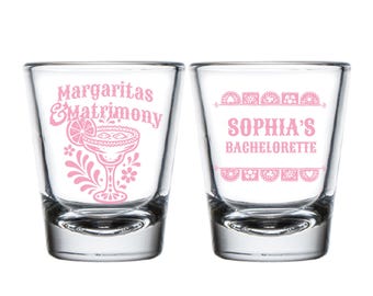 Margaritas Matrimony Shot Glass, Bachelorette Shot Glass, Fiesta Bachelorette Shot Glass Favors, Margarita Party Customized Shot Glass (461)