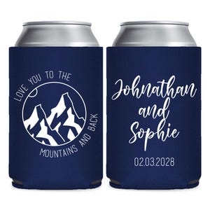 Love You To The Mountains And Back Wedding Can Coolers, Personalized Wedding Can Coolers, Custom Wedding Favors, Wedding Can Coolers (183)