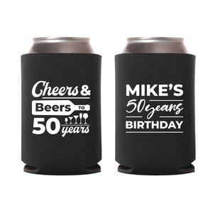 Gepersonaliseerde 50e verjaardag blikjeskoeler gunsten, aangepaste verjaardag blikjeskoeler, blikjeskoelers voor verjaardagsfeestjes, gepersonaliseerde bierknuffels (247)