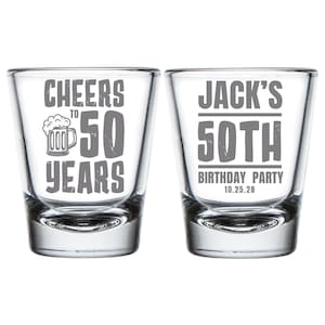 Customized Birthday Shot Glasses, 50th Birthday Shot Glasses, Custom Shot Glasses for B-Day Parties, Custom Birthday Shot Glass Favors