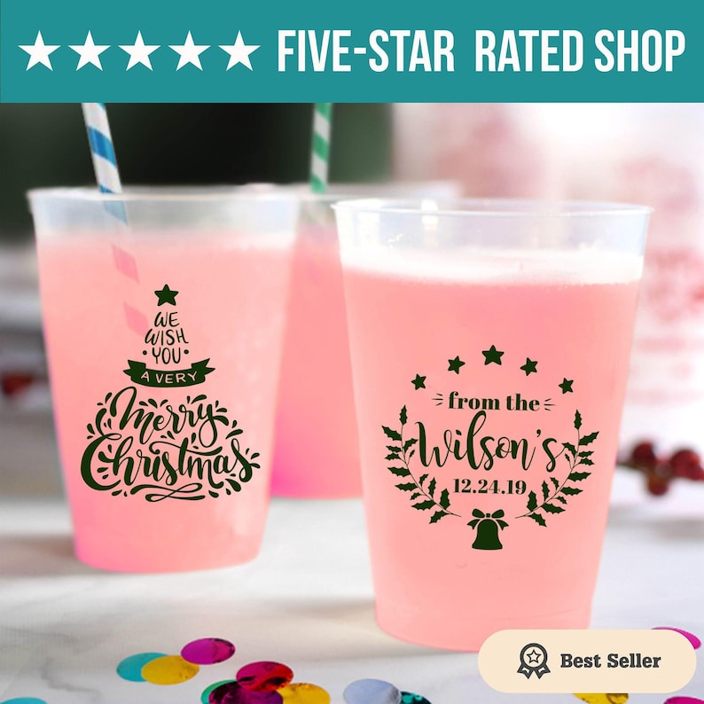 Custom Christmas Party Cups, Custom Christmas Plastic Cups, Frosted Christmas Cups, Custom Christmas Party Beer Cups, Christmas Cups (124) image 1