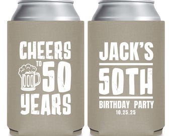 50th Birthday Can Coolers, Custom Birthday Can Cooler, Can Coolers for Birthday Parties, Personalized 50th Birthday Can Cooler Favors (242)