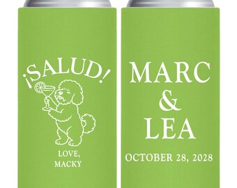Custom Salud Pet Wedding Slim Can Coolers, Personalized Pet Wedding Slim Can Cooler Favors, Customized Slim Can Coolers Wedding Favors (430)