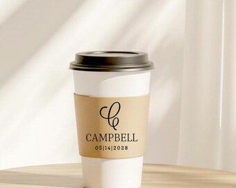 Personalized Wedding Coffee Cup Sleeves, Customized Coffee Cup Sleeves Wedding Favor, Customized Wedding Kraft Coffee Cup Sleeve Favor (412)