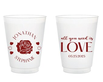 All You Need Is Love Wedding Frosted Cups, Personalized Wedding Party Frosted Cups Favors, Personalized Wedding Frosted Cups As Favors (381)