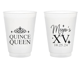 Quinceañera Party Plastic Cups, Quinceañera Frosted Cups, Custom Quinceañera Frosted Cup Favors, Personalized Quinceañera Frosted Cups (317)
