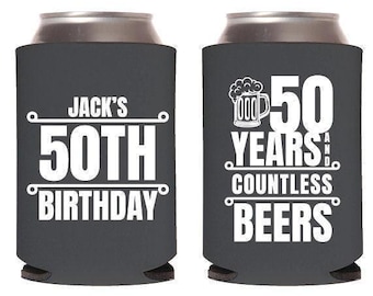 Personalized 50th Birthday Can Cooler Favors, 50th Birthday Can Coolers, Custom Birthday Can Cooler, Can Coolers for Birthday Parties (243)