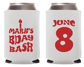 Birthday Bash Can Coolers, Personalized Birthday Bash Can Cooler Favors, Customized Birthday Bash Can Cooler Favors, Beer Hugger Favor (377)