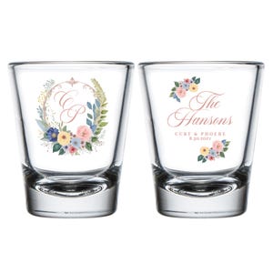 Personalized Wedding Crest Shot Glass Favors, Full Color Wedding Shot Glass, Customized Shot Glasses Wedding Favors, Custom Shot Glass (408)