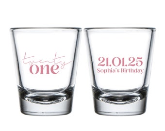 21St Birthday Shot Glass Favors, Custom 21St Birthday Shot Glasses, Shot Glasses Favors For 21St Birthday, Twenty One Shot Glass Favor (376)