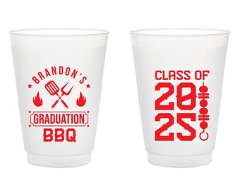 Custom Graduation Barbecue Frosted Cups, Personalized Graduation Bbq Frosted Cup Favors, Customized Graduation Party Frosted Cup Favor (389)