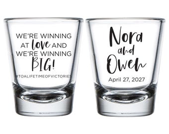 We're Winning Big Wedding Shot Glass Favors, Custom Wedding Shot Glass Favors, Funny Trump Wedding Shot Glass Favor, Custom Shot Glass (416)