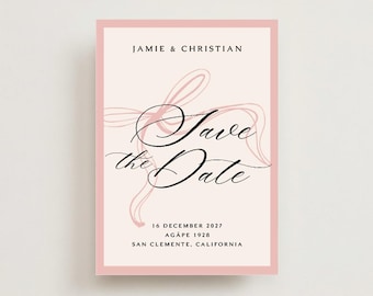 Pink Save The Date Magnets, Script Save The Date, Elegant Wedding Magnets, Ribbon Wedding Magnet, Classic Magnet Favors, Wedding Magnets (4)