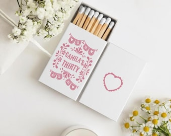 Flirty Thirty Party Matchboxes, Thirty Birthday Matchboxes, Fiesta Birthday Favor, Mexican Theme Party, Personalized Matchboxes Favors (462)