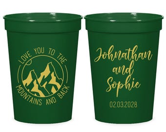 Love You To The Mountains and Back Stadium Cups, Wedding Stadium Cups, Personalized Wedding Stadium Cups, Custom Plastic Cups Favors (184)