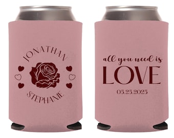 All You Need Is Love Wedding Can Coolers, Personalized Wedding Can Cooler Favors, Personalized Wedding Beer Hugger Favors, Can Coolers (381)