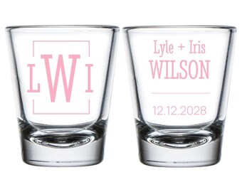 Custom Monogram Wedding Shot Glasses, Personalized Wedding Shot Glasses, Shot Glass Wedding Favors, Custom Shot Glasses Wedding Favors (180)
