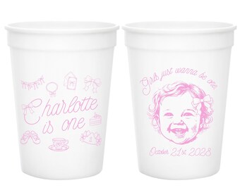 Coquette Themed First Birthday Stadium Cups, Customized First Birthday Stadium Cup Favor, Girls Just Wanna Be One Birthday Stadium Cup (456)