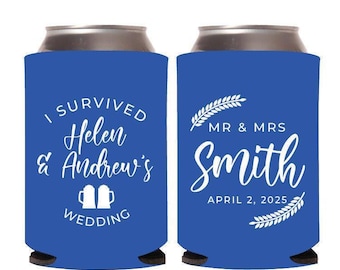 I Survived Wedding Can Coolers, Personalized Can Coolers Wedding Favors, Customized Can Coolers Wedding Favor, Custom Can Cooler Favor (402)