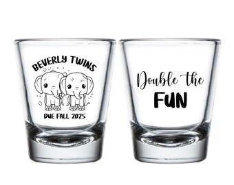 Double The Fun Shot Glass Favors, Twins Baby Shower Shot Glass Favors, Customized Shot Glasses For Twins Baby Shower, Shot Glass Favor (395)