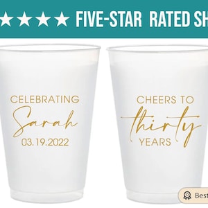 Personalized Cups, Custom Cups for Party, Custom Party Cups, 30th Birthday Frosted Cups, Customized Frosted Cups, Custom Birthday Cups (166) image 5