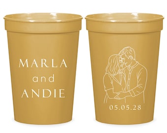 Personalized Wedding Stadium Cups, Custom Wedding Stadium Cup Favors, Portrait Wedding Stadium Cup Favor, Customized Stadium Cup Favor (427)