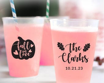 Fall In Love Custom Wedding Frosted Cups, Custom Wedding Plastic Cup Gift, Personalized Plastic Cup Favors, Frosted Cups Wedding Favor (204)