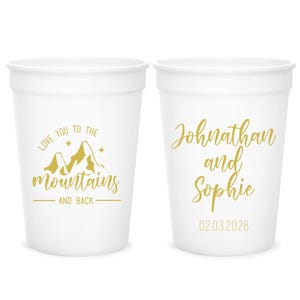 Liebe dich in die Berge und zurück Stadion Cups Gastgeschenke, kundenspezifische Hochzeit Plastikbecher Gefälligkeiten, kundenspezifische Stadion Tassen Hochzeit Bevorzugungen (186)