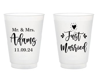 Just Married Frosted Cups, Customized Wedding Frosted Cups as Favors, Custom Wedding Frosted Cups, Personalized Wedding Frosted Cups (298)