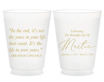 Celebration of Life Frosted Cups, Funeral Frosted Cup as Favors, Personalized Memorial Frosted Cup Favors, Custom Sympathy Frosted Cup (454)