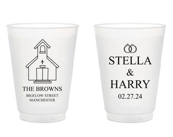 Customized Wedding Frosted Cups as Favors, Beverages Frosted Cups,  Wedding Frosted Cups, Personalized Wedding Cocktail Frosted Cups (305)