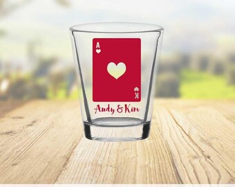 Ace of hearts Shot Glass - Custom Wedding Shot Glass - Personalized Shot Glass - Wedding Glasses - Customized 1.75oz Shot Glasses 1012