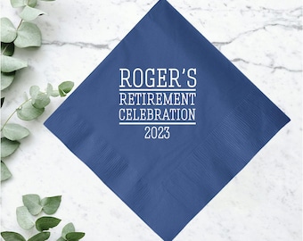 Printed Napkins for Retiree, Personalized Retirement Napkins, Personalized Napkins for Retiree, Monogrammed Napkins Retirement Favors (30)