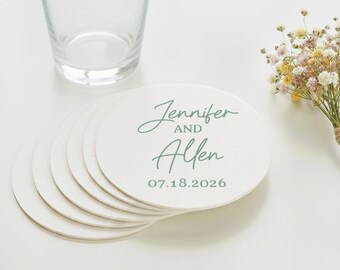 Personalized Wedding Coaster Favors, Custom Wedding Coaster Keepsake, Wedding Coasters Table Decor, Personalized Coasters for Weddings (406)