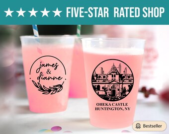 Custom Wedding Venue Illustration Favors, Custom Frosted Cup Wedding Favors, Personalized Wedding Favors, Custom Wedding Plastic Cups (228)
