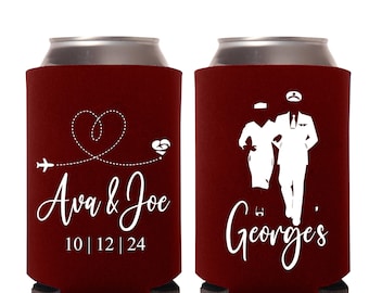Pilot Theme Wedding Can Coolers Favor, Personalized Pilot Wedding Can Coolers Favor, Custom Wedding Beer Huggers as Favors for Guest (263)