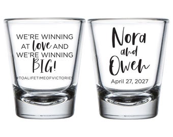 We're Winning Big Wedding Shot Glass Favors, Custom Wedding Shot Glass Favors, Funny Trump Wedding Shot Glass Favor, Custom Shot Glass (416)