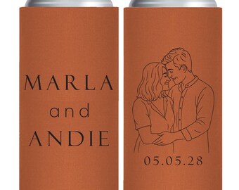 Personalized Wedding Slim Can Coolers, Custom Wedding Slim Can Cooler Favors, Portrait Wedding Slim Can Cooler Favor, Slim Can Coolers (427)
