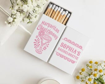 Margaritas Matrimony Matchboxes, Bachelorette Matchboxes, Fiesta Bachelorette Matchbox Favors, Margarita Party Custom Matchboxes Favor (461)