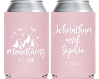Love You To The Mountains And Back Wedding Can Coolers, Personalized Can Coolers, Wedding Can Cooler Favors, Custom Can Cooler Favors (186)