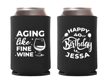 Personalized 40th Birthday Can Coolers, Customized Birthday Party Beer Huggers, Can Coolers as Birthday Favor, Can Cooler For Birthday (249)
