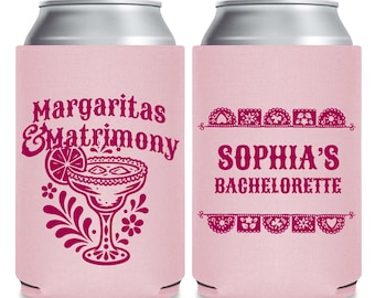 Margaritas Matrimony Can Cooler, Bachelorette Can Cooler, Fiesta Bachelorette Can Cooler Favors, Margarita Party Customized Can Cooler (461)