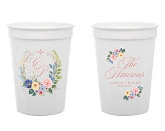 Personalized Wedding Crest Plastic Cups Favors, Full Color Wedding Stadium Cup, Custom Stadium Cups Wedding Favors, Custom Plastic Cup (408)