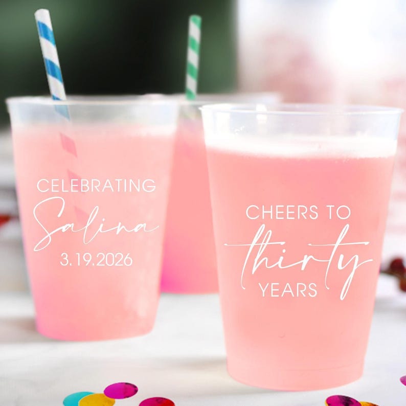 Custom Birthday Cups, Personalized Birthday Cup, 30th Birthday Cups, 30th Birthday Plastic Cup, Custom 30th Birthday Frosted Cup Favor (166)