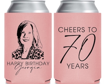Personalized Portrait Can Coolers, Custom Birthday Can Coolers, Party Can Cooler, 70th Birthday Can Cooler, Custom Birthday Can Cooler (208)